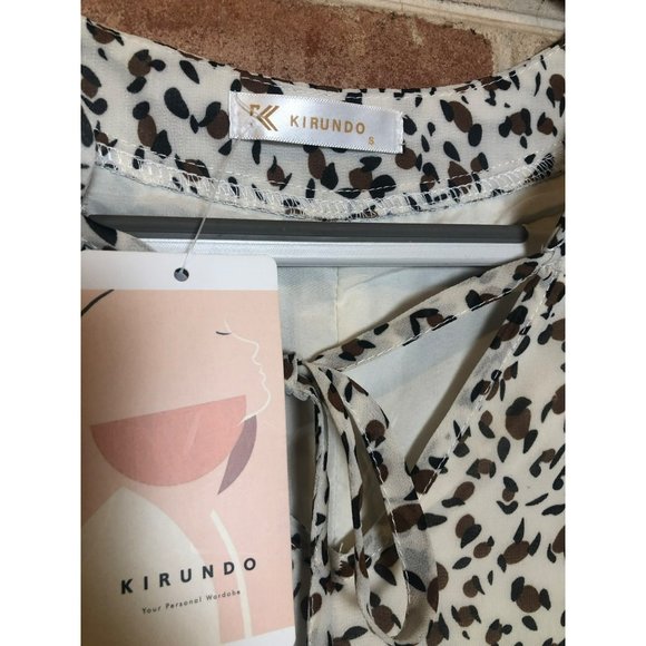 NWT Kirundo Animal Print Babydoll Empire Lined Dress Sz S Flowy Sheer 3/4 Sleeve - Picture 3 of 9